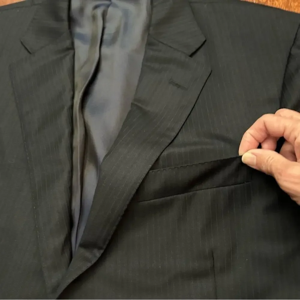 Hickey Freeman for Nordstrom Men's Black Pinstripe Blazer, 100% Wool, Size 42R